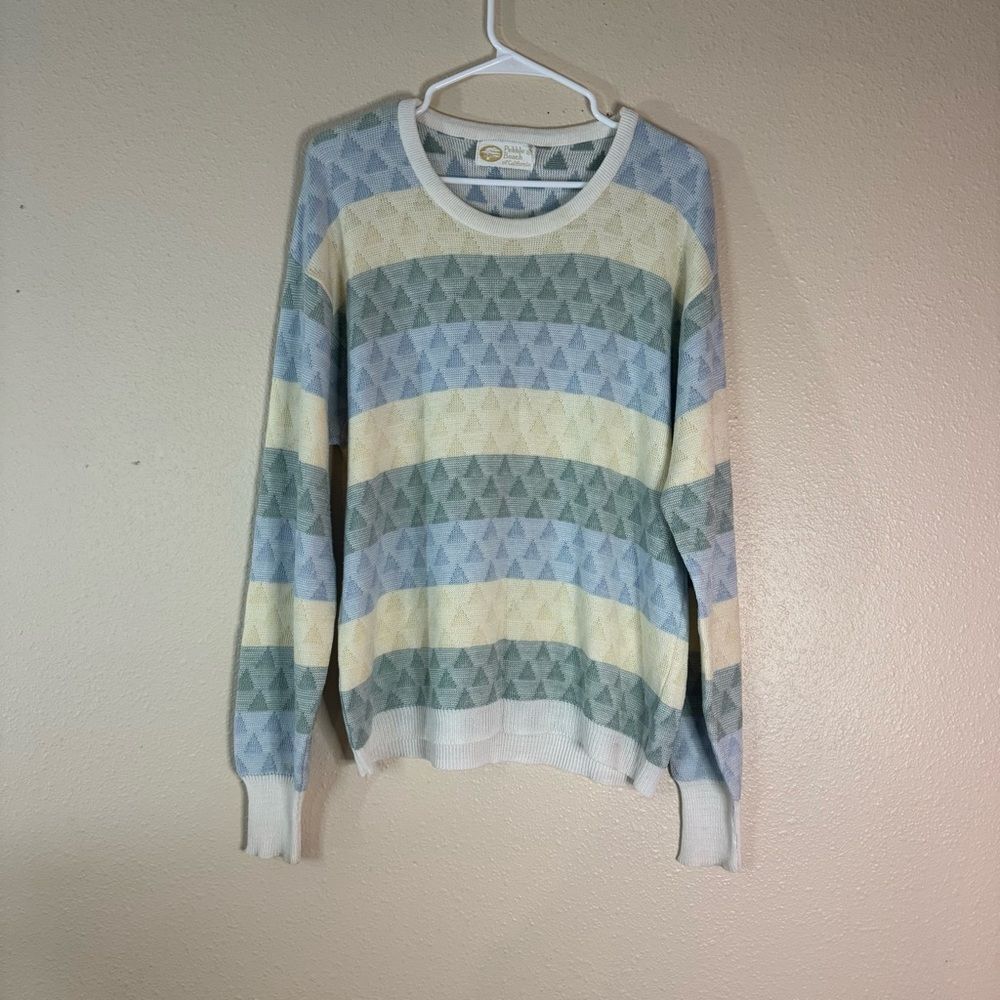 VINTAGE Pebble Beach Pastel Striped Crewneck Sweater XL